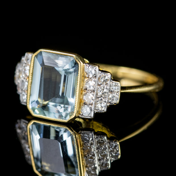 Aquamarine Diamond Ring 18Ct Gold 4Ct Aqua