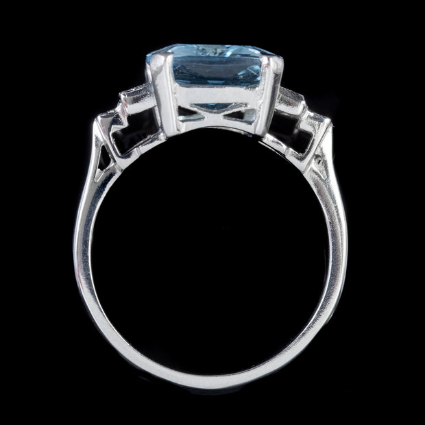 Aquamarine Diamond Ring Platinum 5.4Ct Briolette Cut Aqua Vs1 Clarity Diamonds