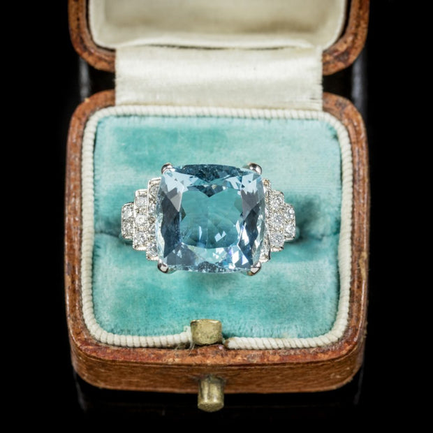 Aquamarine Diamond Ring Platinum 8Ct Aqua Engagement Ring