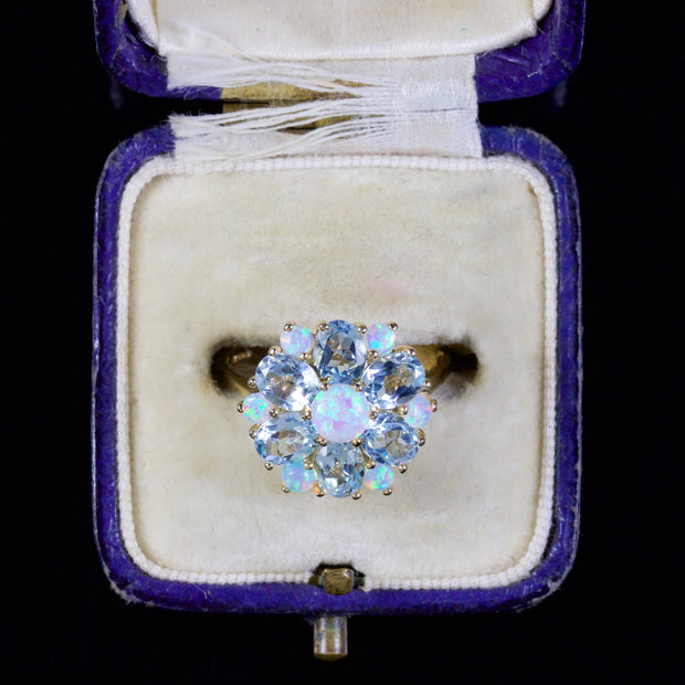 Aquamarine Opal Cluster Ring 9Ct Gold Ring