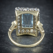 Art Deco Style Aquamarine Diamond Ring 18Ct Gold 6Ct Aqua