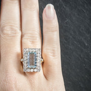 Art Deco Style Aquamarine Diamond Ring 18Ct Gold 6Ct Aqua