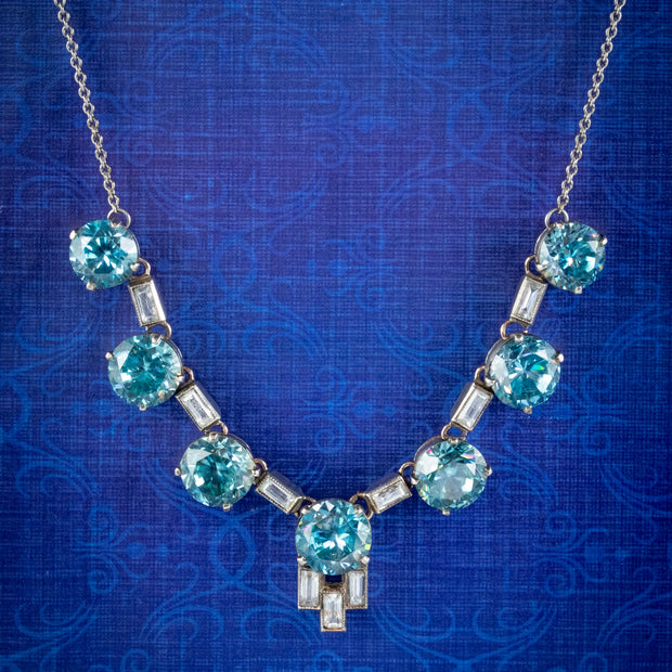 Art Deco Blue Zircon Lavaliere Necklace Silver 20ct Of Zircon Circa 1920