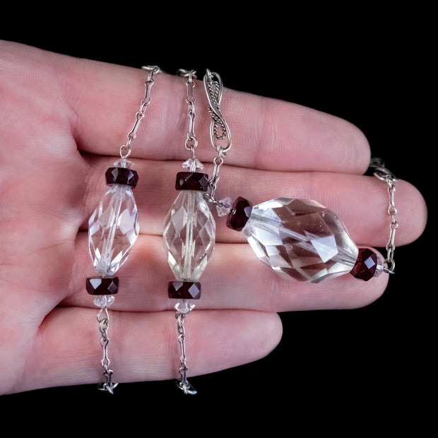 Art Deco Glass Chain Necklace Silver Circa 1920