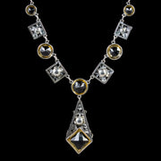 Arts And Crafts Citrine Floral Lavaliere Necklace Silver Circa 1930