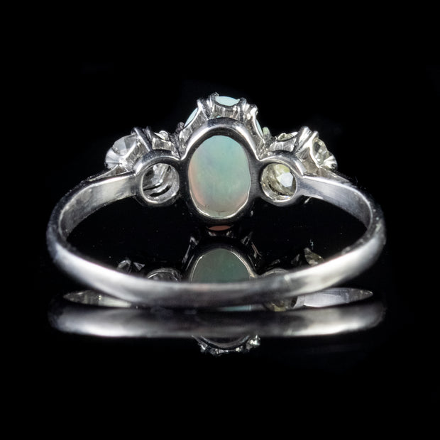 Art Deco 1.50Ct Opal 0.50Ct Diamond Trilogy Ring Platinum Circa 1920