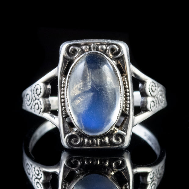 Art Deco 2.5Ct Moonstone Ring Sterling Silver Circa 1930