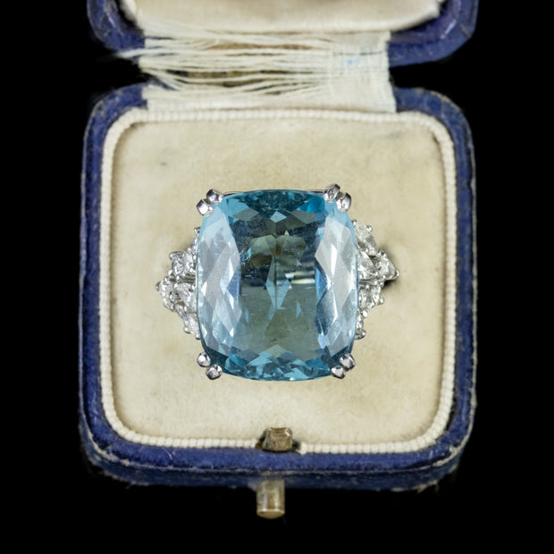 Art Deco 25Ct Aquamarine Diamond Cocktail Ring Platinum Circa 1920