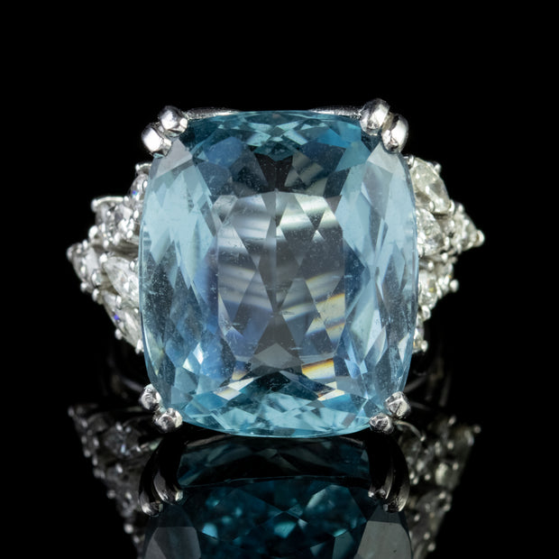 Art Deco 25Ct Aquamarine Diamond Cocktail Ring Platinum Circa 1920
