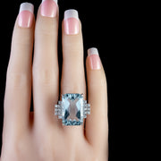 Art Deco Aquamarine Diamond Ring 18Ct White Gold 25Ct Aqua Circa 1920