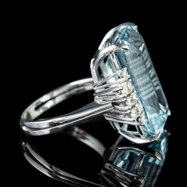 Art Deco Aquamarine Diamond Ring 18Ct White Gold 25Ct Aqua Circa 1920