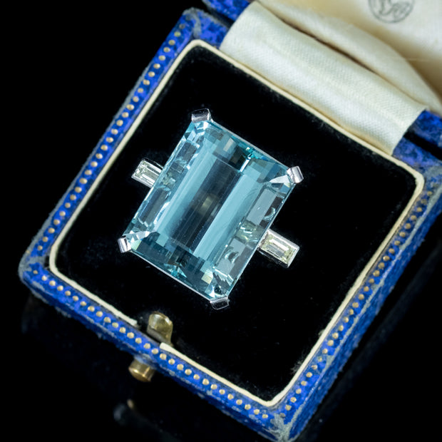 Art Deco Aquamarine Diamond Ring 20Ct Aqua Platinum Circa 1920