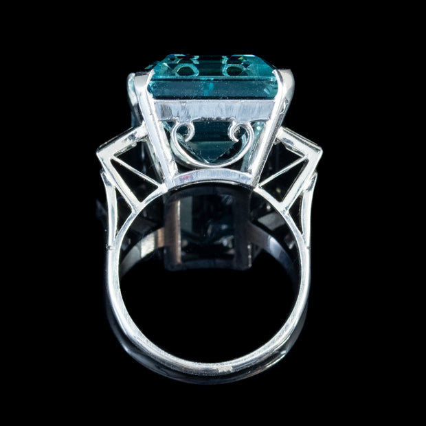 Art Deco Aquamarine Diamond Ring 20Ct Aqua Platinum Circa 1920