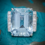 Art Deco Aquamarine Diamond Ring Platinum 12Ct Aqua Circa 1930