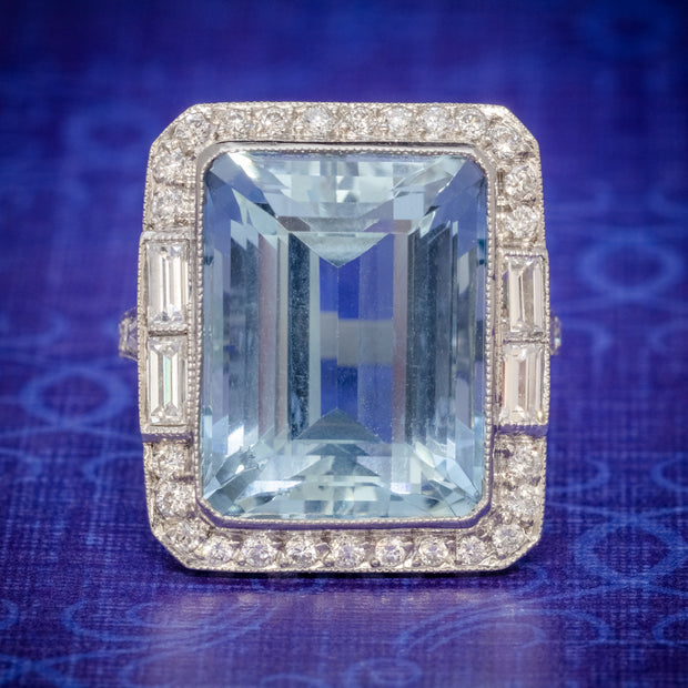 Art Deco Aquamarine Diamond Ring Platinum 18Ct Aqua Circa 1930