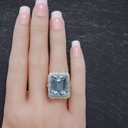 Art Deco Aquamarine Diamond Ring Platinum 18Ct Aqua Circa 1930