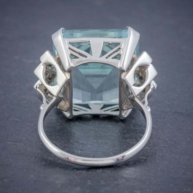 Art Deco Aquamarine Diamond Cocktail Ring 25ct Aqua back