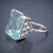 Art Deco Aquamarine Diamond Cocktail Ring 25ct Aqua side 1