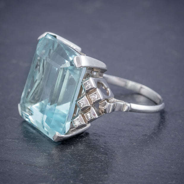 Art Deco Aquamarine Diamond Cocktail Ring 25ct Aqua side 1