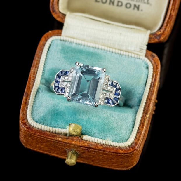 Aquamarine Diamond Sapphire Ring 18Ct White Gold