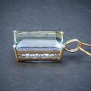 Art Deco Aquamarine Pendant Necklace 30Ct Emerald Cut Aqua 14Ct Gold