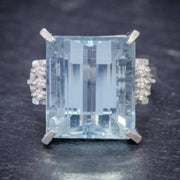 Art Deco Style Aquamarine Diamond Ring Platinum front 2