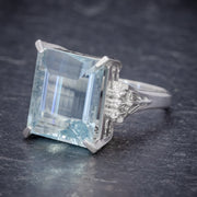 Art Deco Style Aquamarine Diamond Ring Platinum side