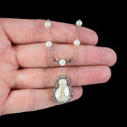 Art Deco Baroque Pearl Diamond Lavaliere Necklace hand