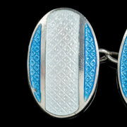 Art Deco Blue Enamel Cufflinks Sterling Silver Circa 1920