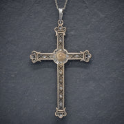 Art Deco Diamond Cross Pendant Necklace Platinum Circa 1930