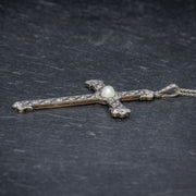 Art Deco Diamond Cross Pendant Necklace Platinum Circa 1930