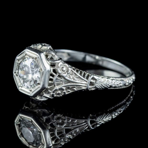 Art Deco Diamond Engagement Ring 18Ct White Gold 1.10Ct Diamond Solitaire