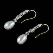 Art Deco Diamond Pearl Drop Earrings 18Ct Gold Circa 1920