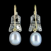 Art Deco Diamond Silver Pearl Drop Earrings 18Ct Gold Circa 1920