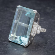 Art Deco French 56Ct Aquamarine Diamond Ring Platinum Circa 1930