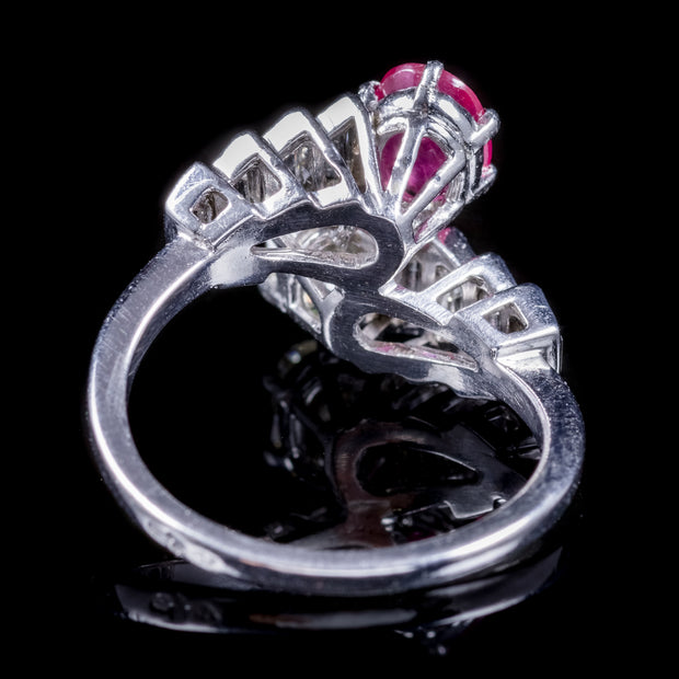 Art Deco French Ruby Diamond Ring 18Ct White Gold Circa 1920