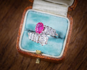 Art Deco French Ruby Diamond Ring 18Ct White Gold Circa 1920