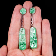 Art Deco Jade Drop Earrings 9Ct White Gold Circa 1920