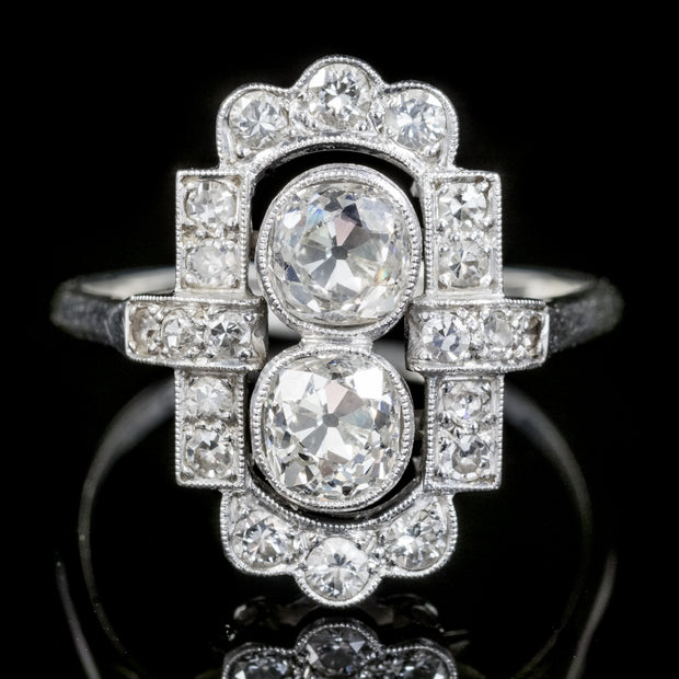 Art Deco Old Cut Diamond Cluster Ring 18Ct White Gold Circa 1930