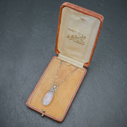 Art Deco Opal Diamond Pendant Necklace 18Ct Gold Platinum 15Ct Opal Circa 1930 Boxed