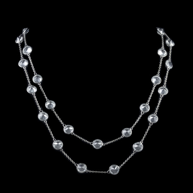 Art Deco Long Paste Chain Necklace Platinon front
