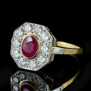 Art Deco Ruby Diamond Ring 18Ct Gold 0.65Ct Ruby Circa 1930