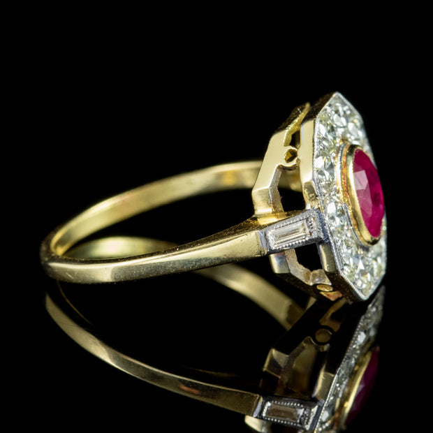 Art Deco Ruby Diamond Ring 18Ct Gold 0.65Ct Ruby Circa 1930