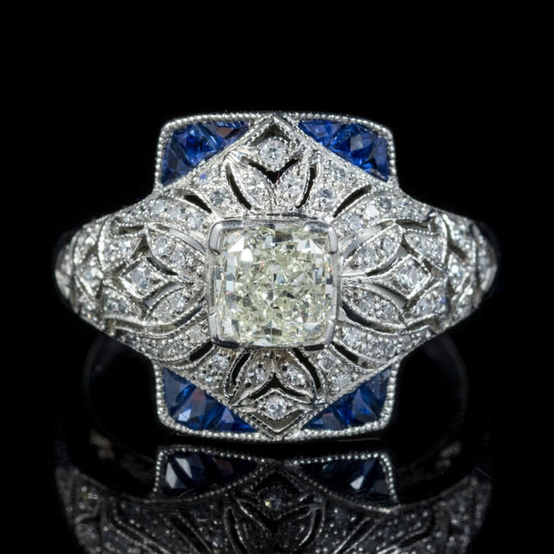 Art Deco Style Sapphire Diamond Cluster Ring 2.50ct of Diamond