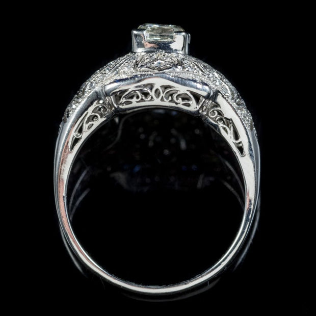 Art Deco Style Sapphire Diamond Cluster Ring 2.50ct of Diamond