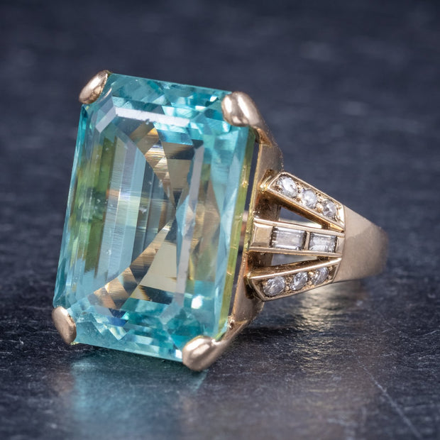Art Deco Aquamarine Ring 18Ct Gold 28Ct Aqua