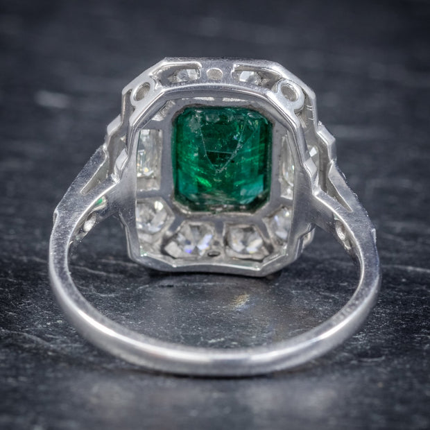 Art Deco Style Emerald Diamond Ring 18Ct White Gold 1.75Ct Emerald Cert