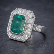 Art Deco Emerald Diamond Ring 5.20Ct Emerald 3.60Ct Diamond 18Ct Gold Circa 1920