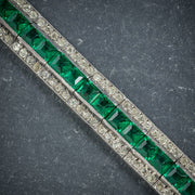 Art Deco French Silver Bracelet White Green Paste Stones Circa 1920