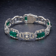 Art Deco Green Paste Stone Bracelet Sterling Silver Circa 1920